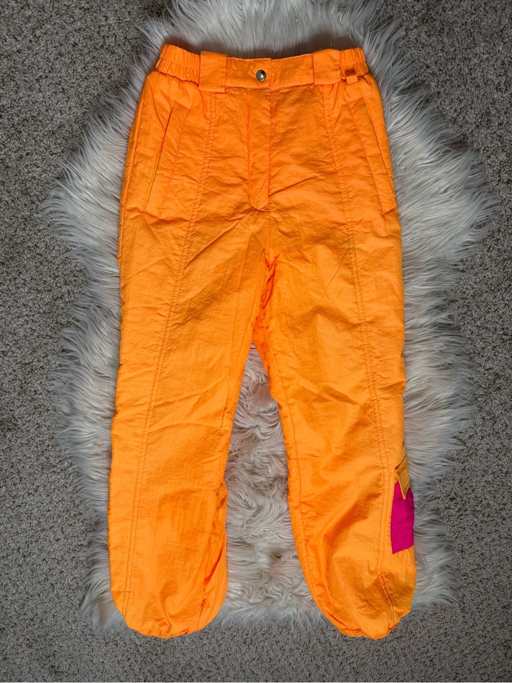 Obermeyer Bright Orange Kids Snow Pants with Pink Patch Pocket Junior Sz 12